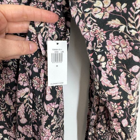 NEW Old Navy Dress M Gray Floral Swing Long Sleeve Babydoll V Neck Cottage Boho - Picture 7 of 8
